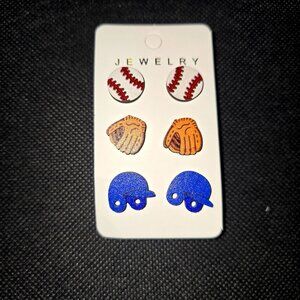 Baseball Stud Earrings Set of Three